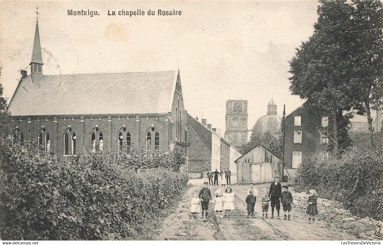 BELGIQUE - Montaigu - La Chapelle Du Rosaire - Edit. D. Stalmans - Animé - Clocher - Enfant - Oblitéré Montaigu 1909 - Leuven