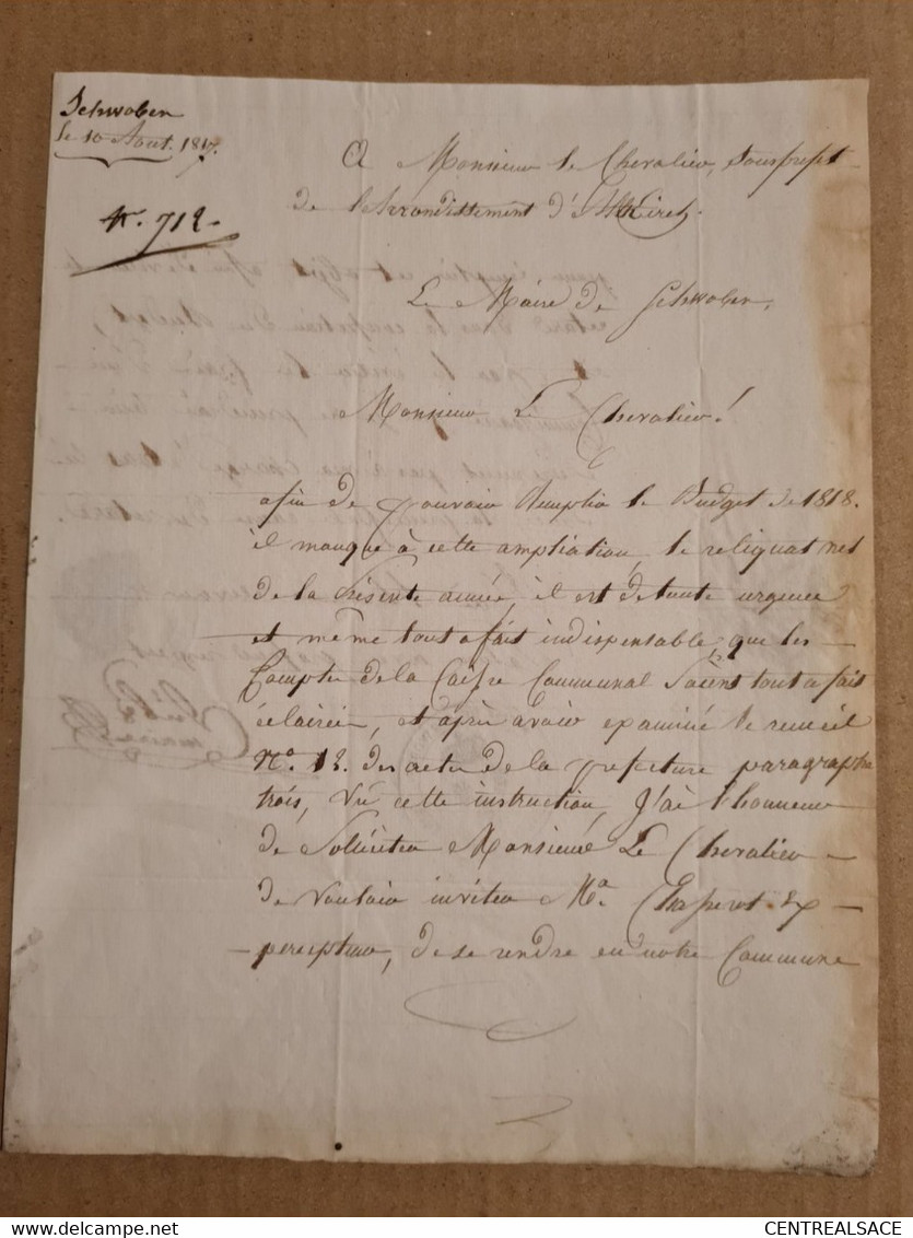 Lettre Franchise SCHWOBEN 1817 BUDGET 1818 - Sin Clasificación