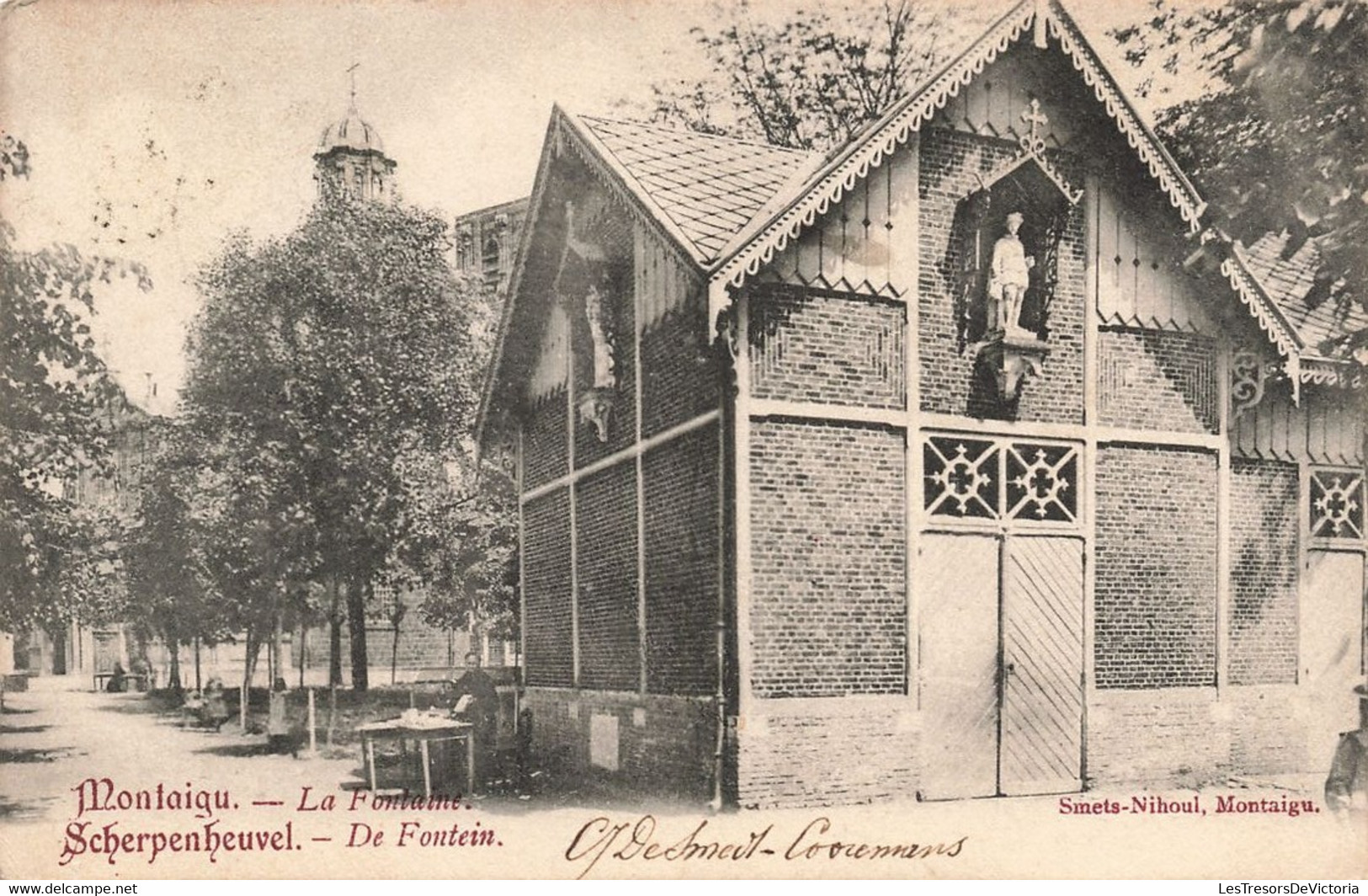 BELGIQUE - Montaigu - La Fontaine - Smets Nihoul - Oblitéré Bruxelles 1906 - Statue - Clocher - Chapelle - Leuven