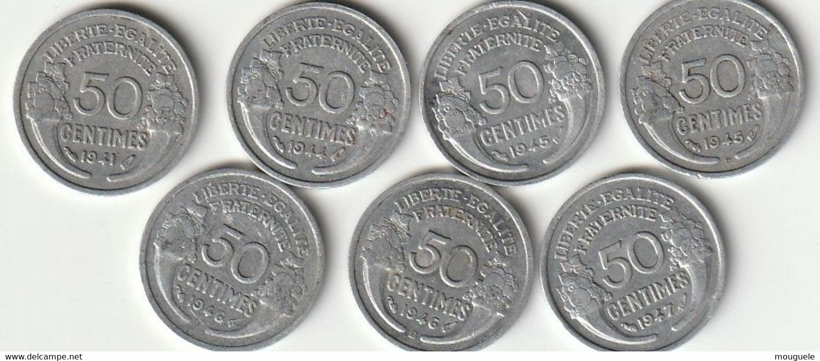 Lot De 50 Cts Morlon Alu 1941+1944+1945+1945B+1946+1946B+1947 - 100 Francs