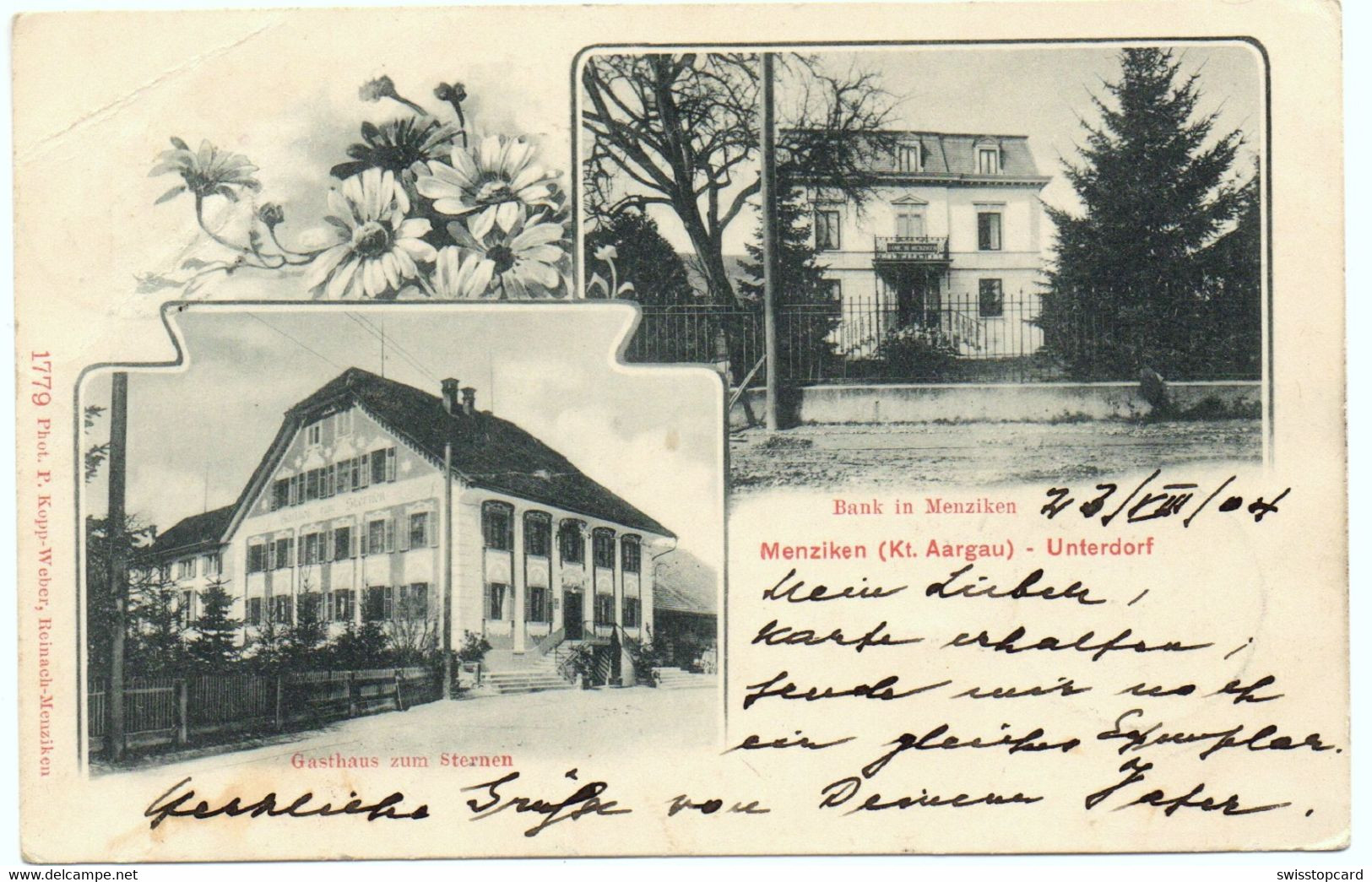 MENZIKEN Unterdorf Gasthaus Zum Sternen Bank Phot. P. Kopp Reinach-Menziken Gel. 1904 N. Herisau - Reinach