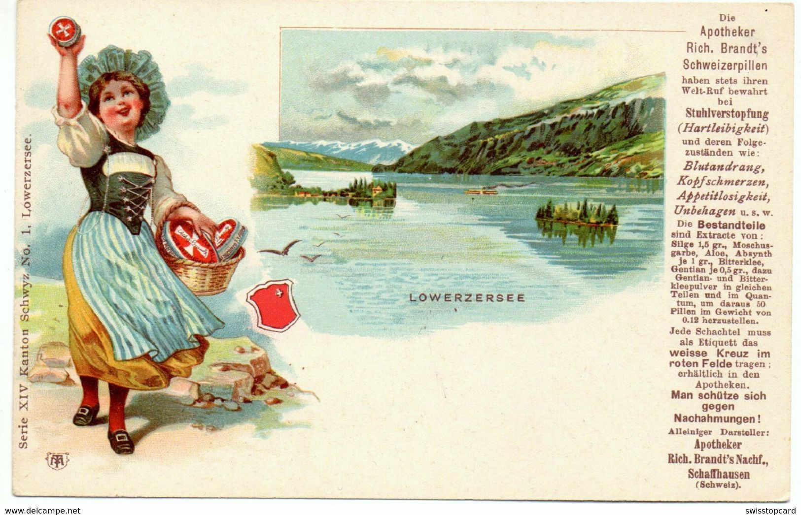 LITHO LAUERZ Lowerzersee Tracht Schwyz Werbung Apotheker Rich. Brandt's Schaffhausen - Lauerz