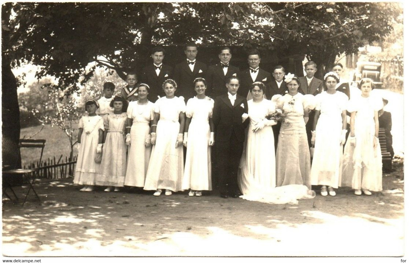 Noces : Carte-photo : Mariage De Alice Et Alfred Chanal : 1938 : Mariés Et Demoiselles D'Honneur - Noces