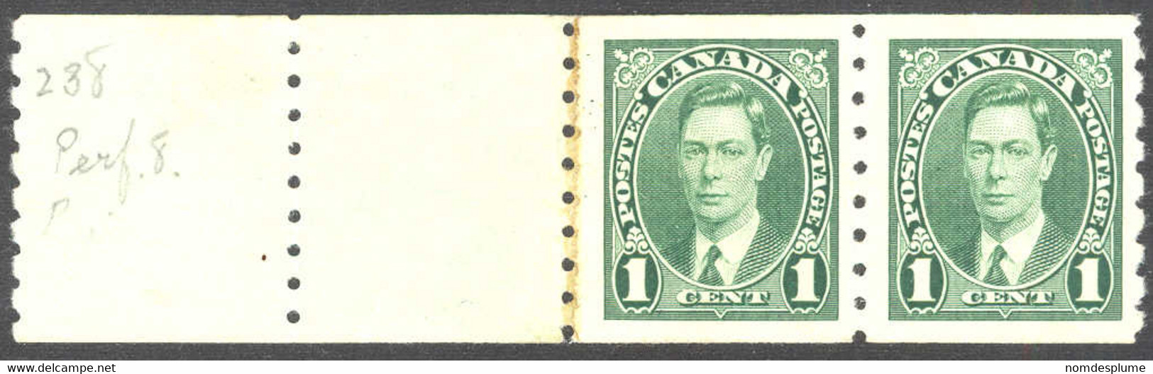 1433) Canada 238 George V Coil Mint 1937 - Rollo De Sellos