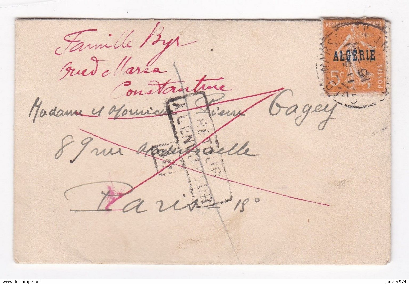 Oued Marsa à Paris Retour à L’envoyeur, Pour Mr Byr , 3 Cachets, Bougie , Oued Marsa 1925 - Storia Postale