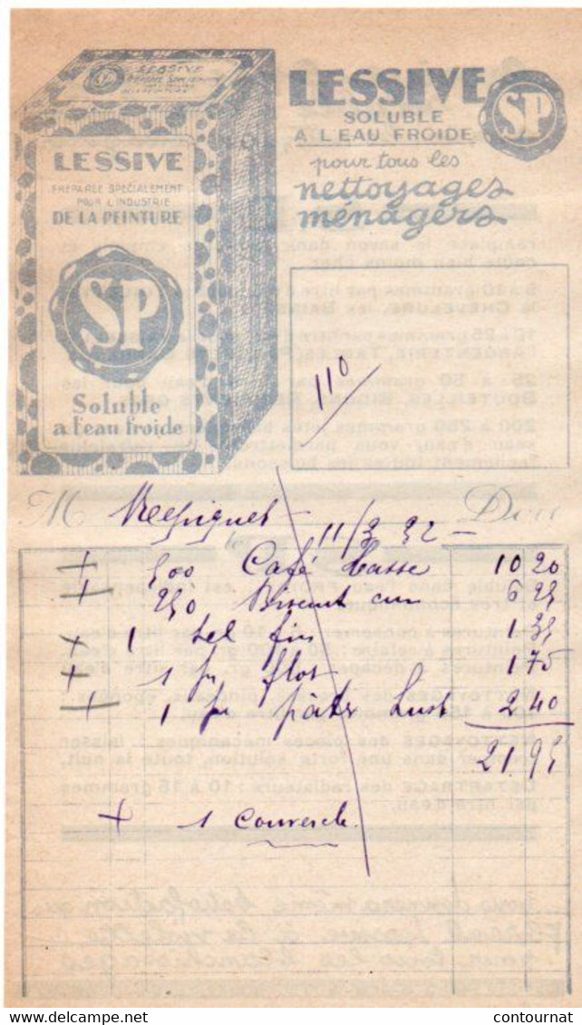 Facture PUBLICITE  Lessive  Pour Industrie De La Peinture  SP 1932 ( X131 - Droguerie & Parfumerie