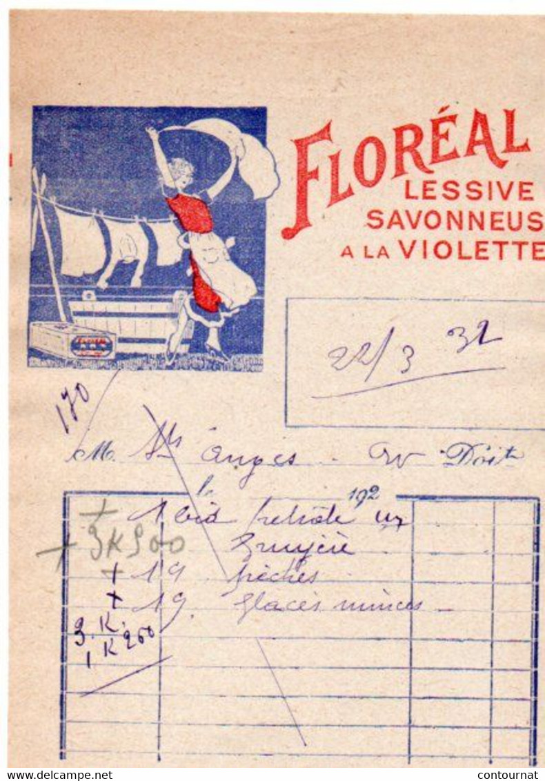 Facture PUBLICITE  Lessive Savonneuse  à La Violette FLOREAL 1932 ( X131 - Droguerie & Parfumerie