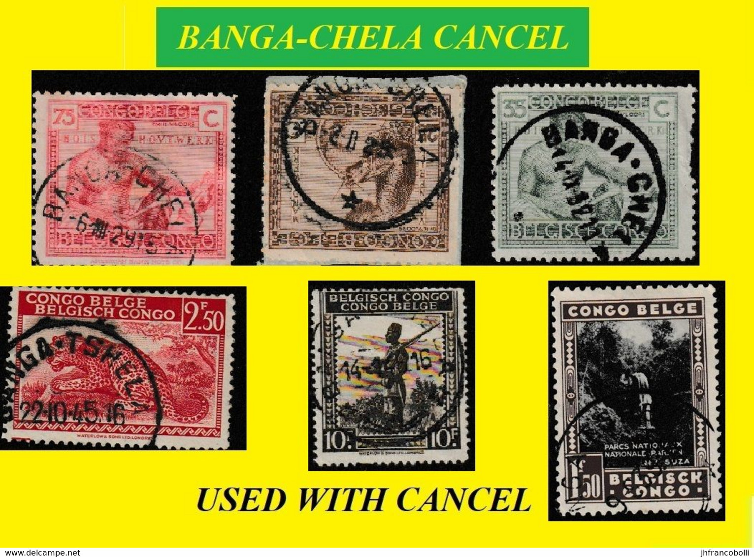1925/1942 (°) BANGA (TSHELA) CHELA BELGIAN CONGO  CANCEL STUDY VARIA [2] COB 109+120+126+199+261+266 SIX ROUND CANCELS - Errors & Oddities