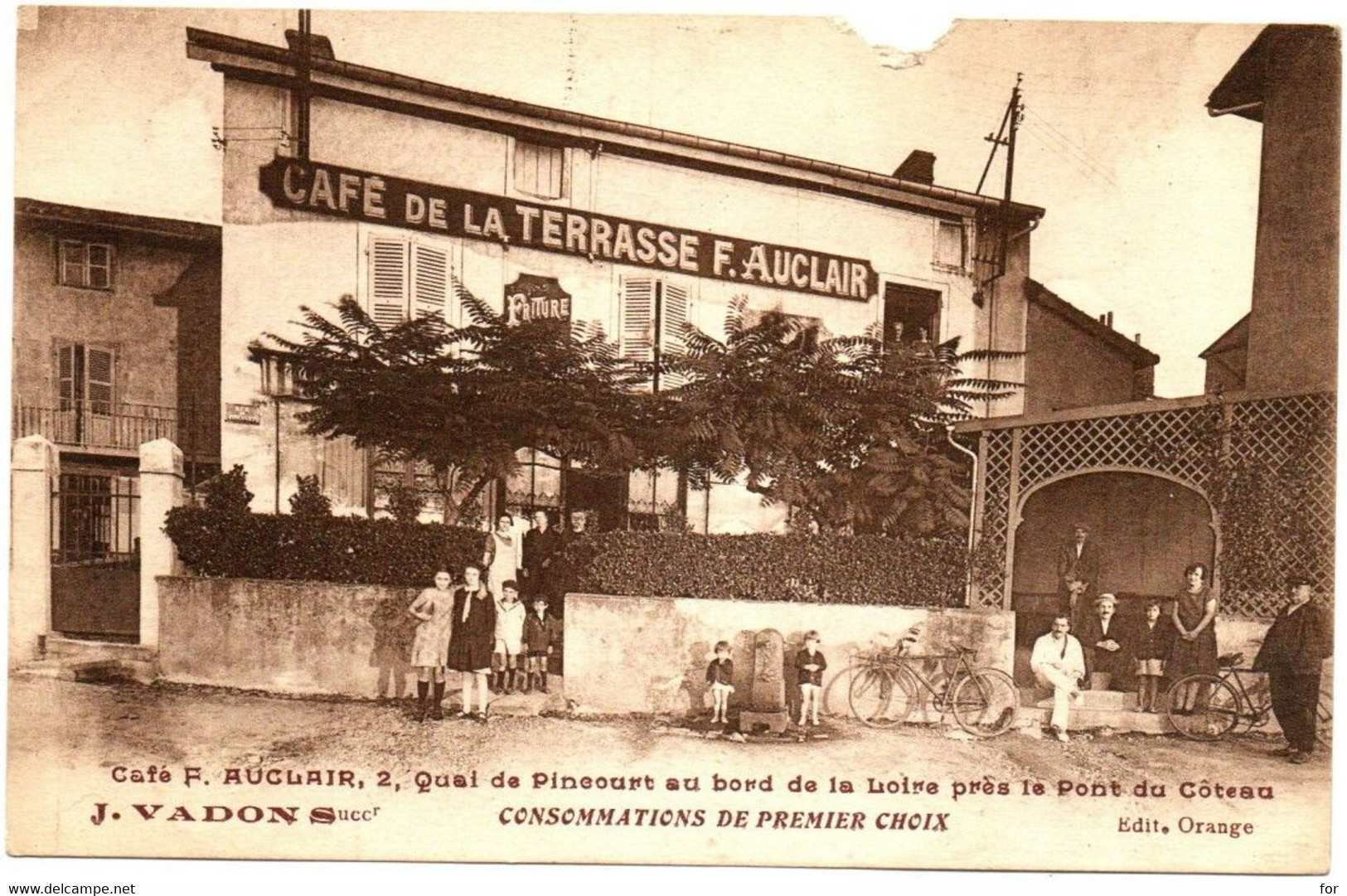 Commerce - Café : Café De La Terrasse F. Auclair - Succr.  J. Vadon : Belle Animation : Manque Haut : Roanne - Loire - Cafés