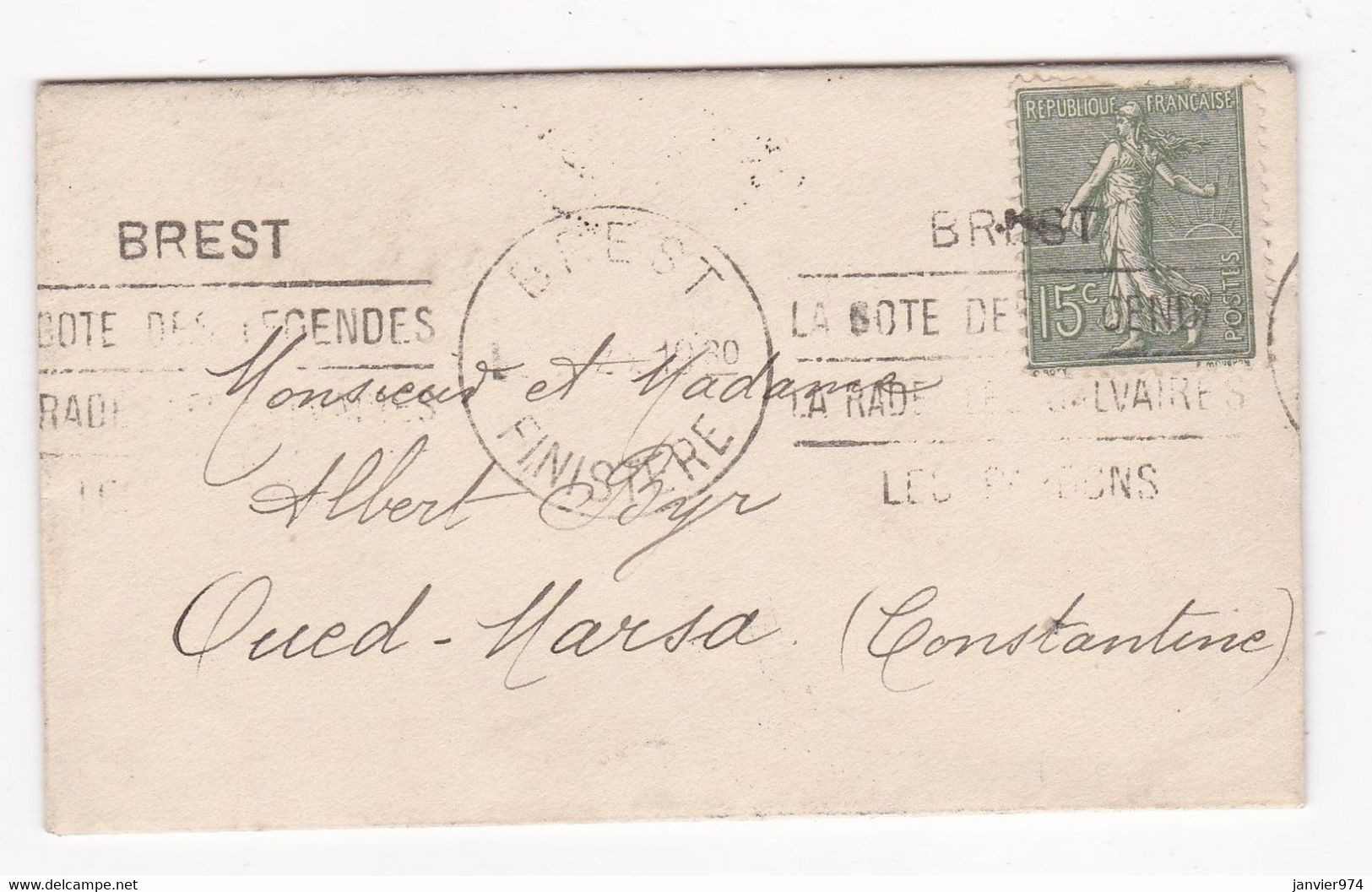 Brest Finistère Pour Mr Byr à Oued Marsa, 3 Cachet, Brest Finistère , Bougie Et Oued Marsa 1925, - Brieven En Documenten