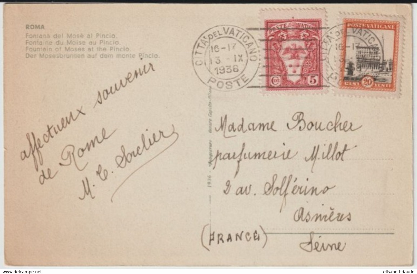 1938 - VATICAN -  CARTE => ASNIERES (SEINE) - Briefe U. Dokumente