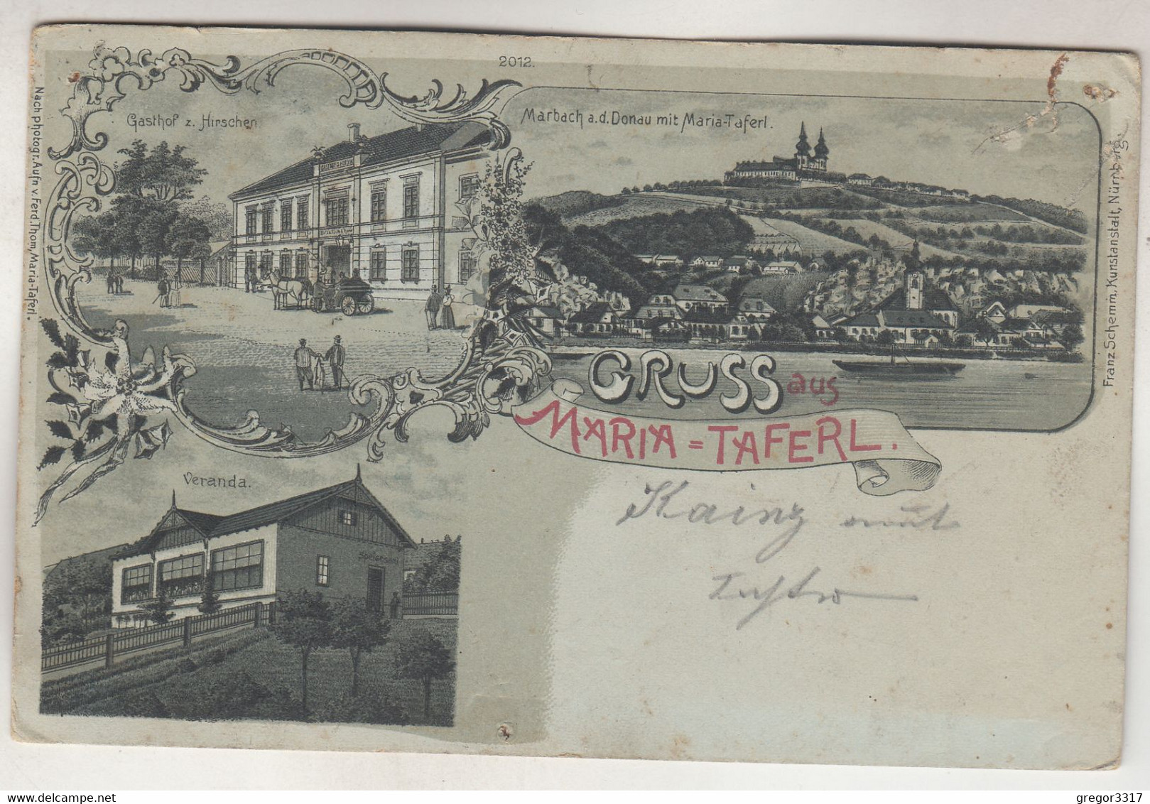 C3281) GRUSS Aus MARIA TAFERL - LITHO Mit Gasthof Zum HIRSCHEN U. Veranda Mondschein 1900 - Maria Taferl