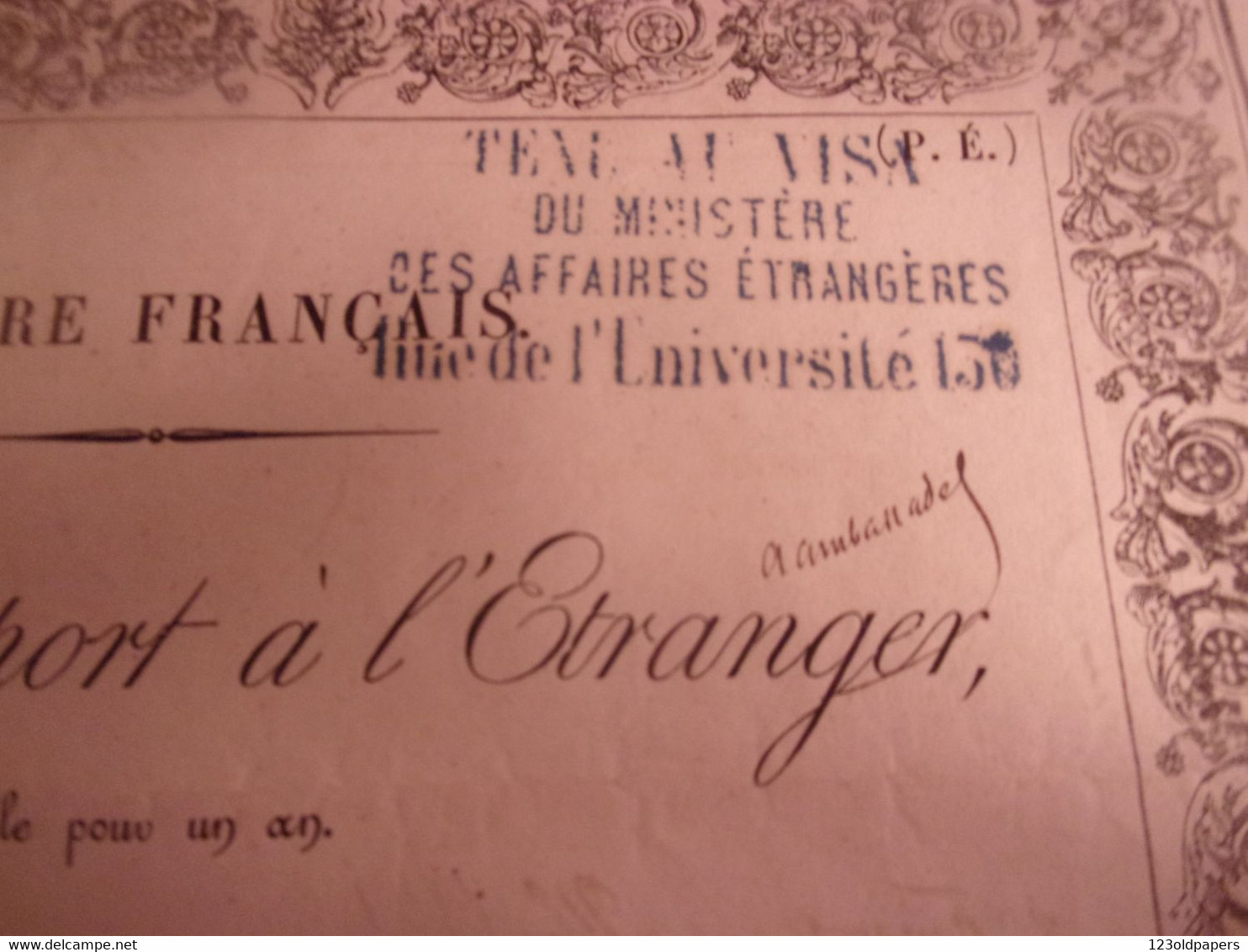 ️ RARE  1857 EMPIRE FRANCAIS PASSEPORT A L ETRANGER DE PARIS BADE SUISSE SARDAIGNE AUTRICHE LEGATION PAFSE PORT