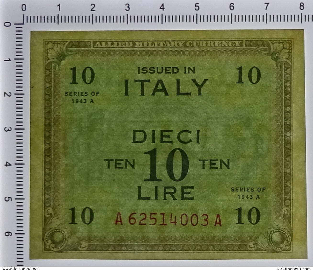 10 LIRE OCCUPAZIONE AMERICANA IN ITALIA BILINGUE FLC A-A 1943 A SUP+ - Occupazione Alleata Seconda Guerra Mondiale