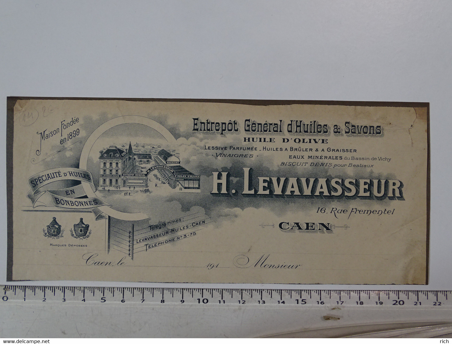 Haut De Facture - CAEN H Levasseur - Entrepôt Général D'Huiles & Savons - Droguerie & Parfumerie