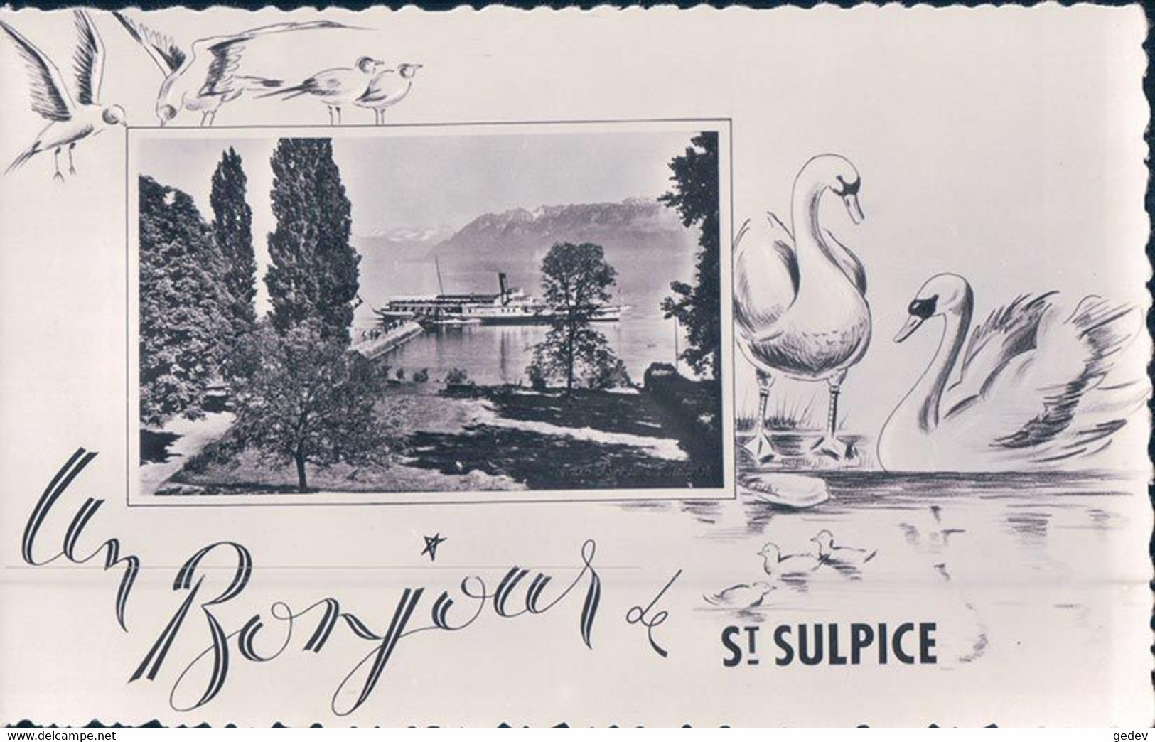 St Sulpice VD, Un Bonjour De St Sulpice, Bateau à Vapeur Et Cygnes (320) - Saint-Sulpice