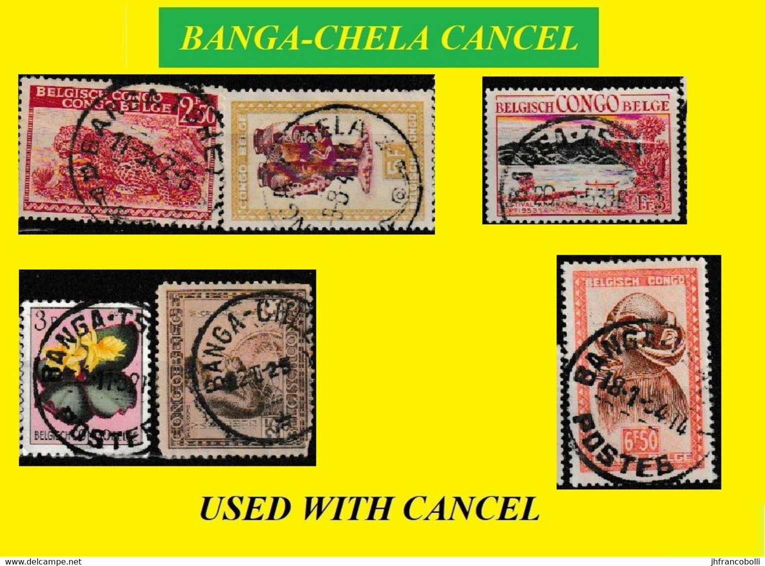 1923/1952 (°) BANGA (TSHELA) CHELA BELGIAN CONGO  CANCEL STUDY VARIA [4] COB 110+241+290+191-A+325+314 SIX ROUND CANCELS - Variedades Y Curiosidades