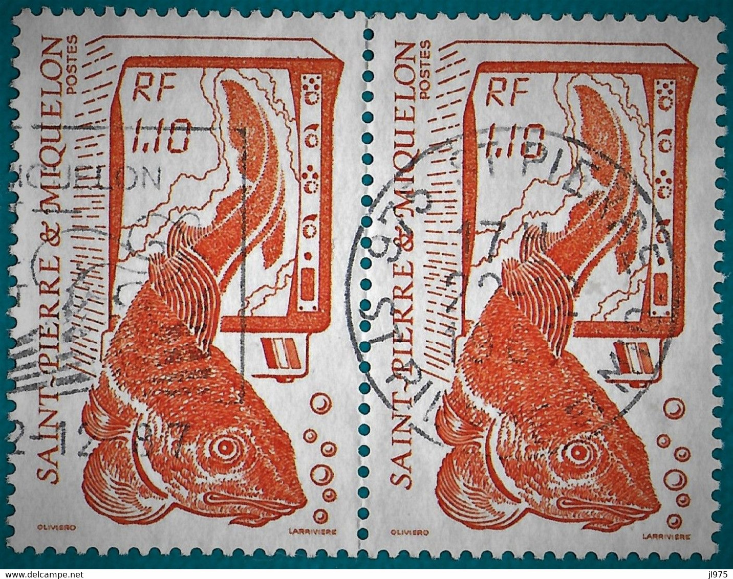 St.Pierre Et Miquelon 1987   Paire Oblitérée YT 480 Poisson "LA PECHE " Flamme St.Pierre - Used Stamps
