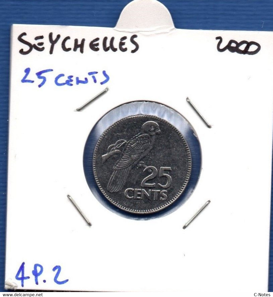 SEYCHELLES - 25 Cents 2000 -  See Photos - Km 49b - Seychellen