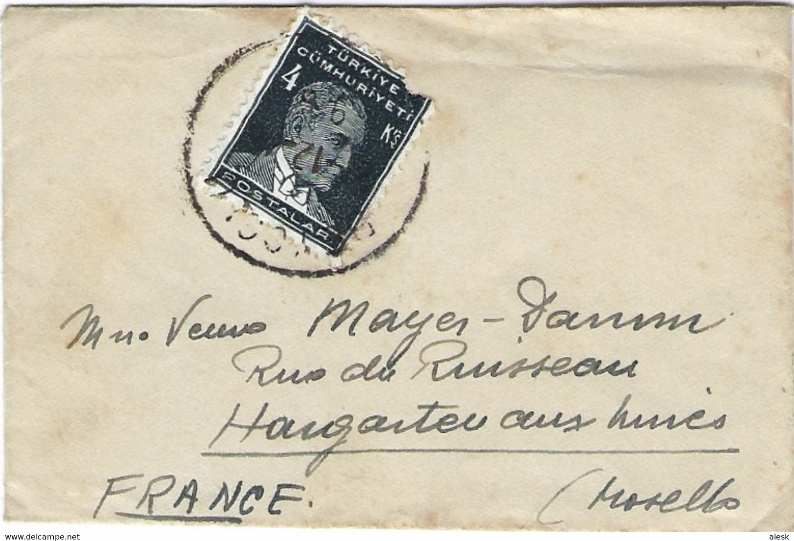 TURQUIE N°809 - Décembre 1946 - Enveloppe Carte De Visite - Cartas & Documentos