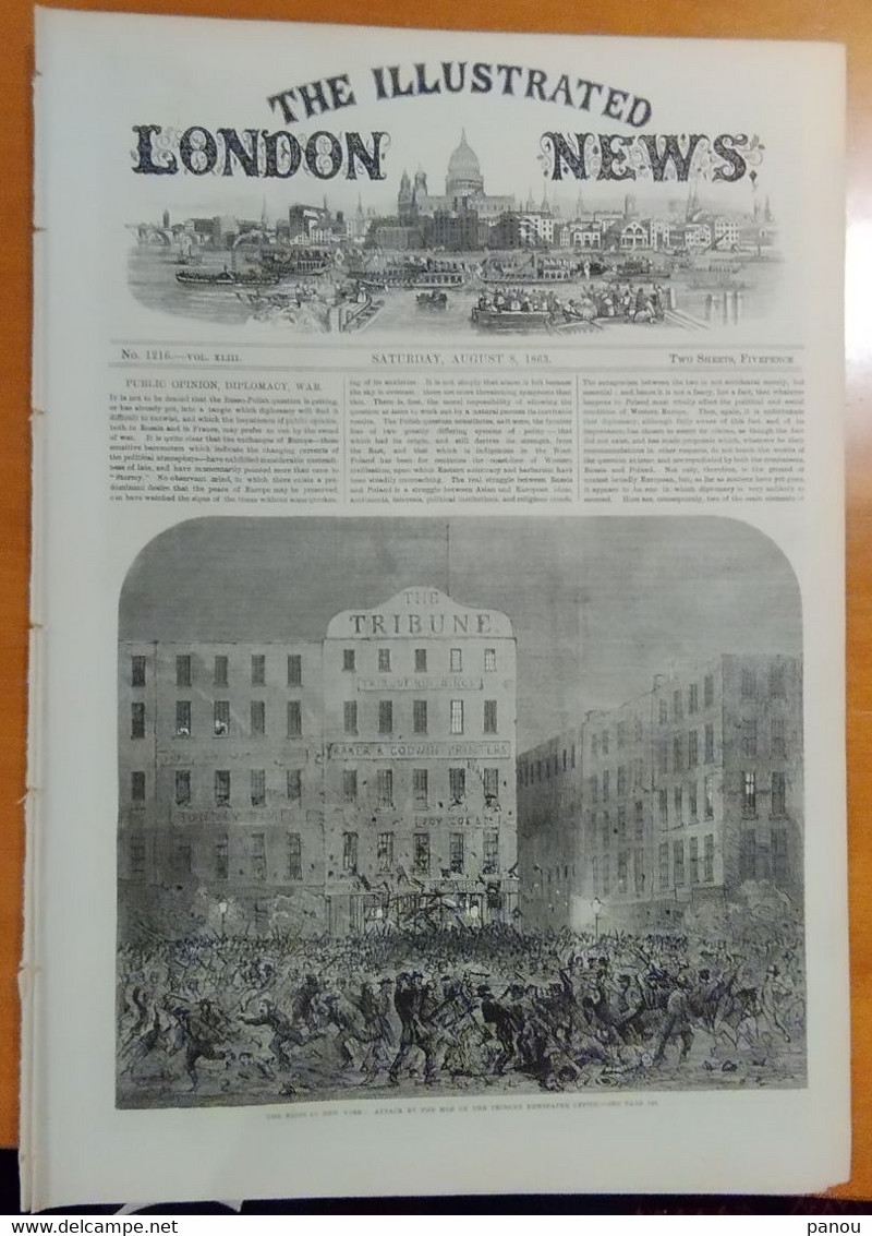 THE ILLUSTRATED LONDON NEWS 1216. AUGUST 8, 1863. USA CIVIL WAR. LEOPOLD BRUSSELS BRUXELLES. QUEENSLAND AUSTRALIA. PARIS - Altri & Non Classificati