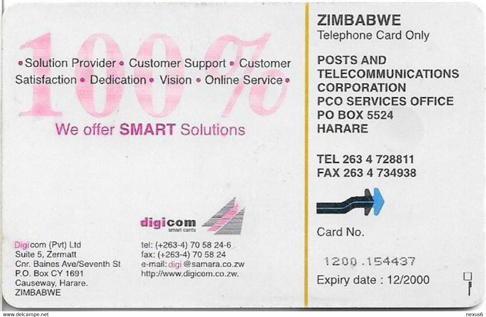 Zimbabwe - PTC - Digicom 2, Chip Gem5 Black, Exp. 12.2000, 50$, 20.000ex, Used - Simbabwe