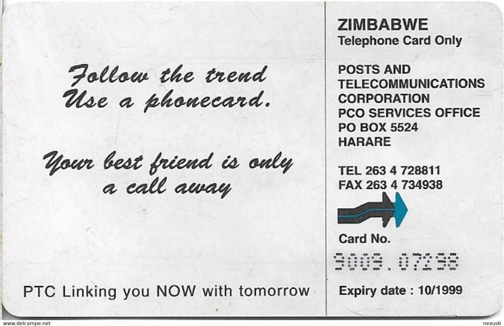 Zimbabwe - PTC - Natasha & Tadiwa 1, Chip SO3, Exp. 10.1999, 30$, 10.000ex, Used - Zimbabwe