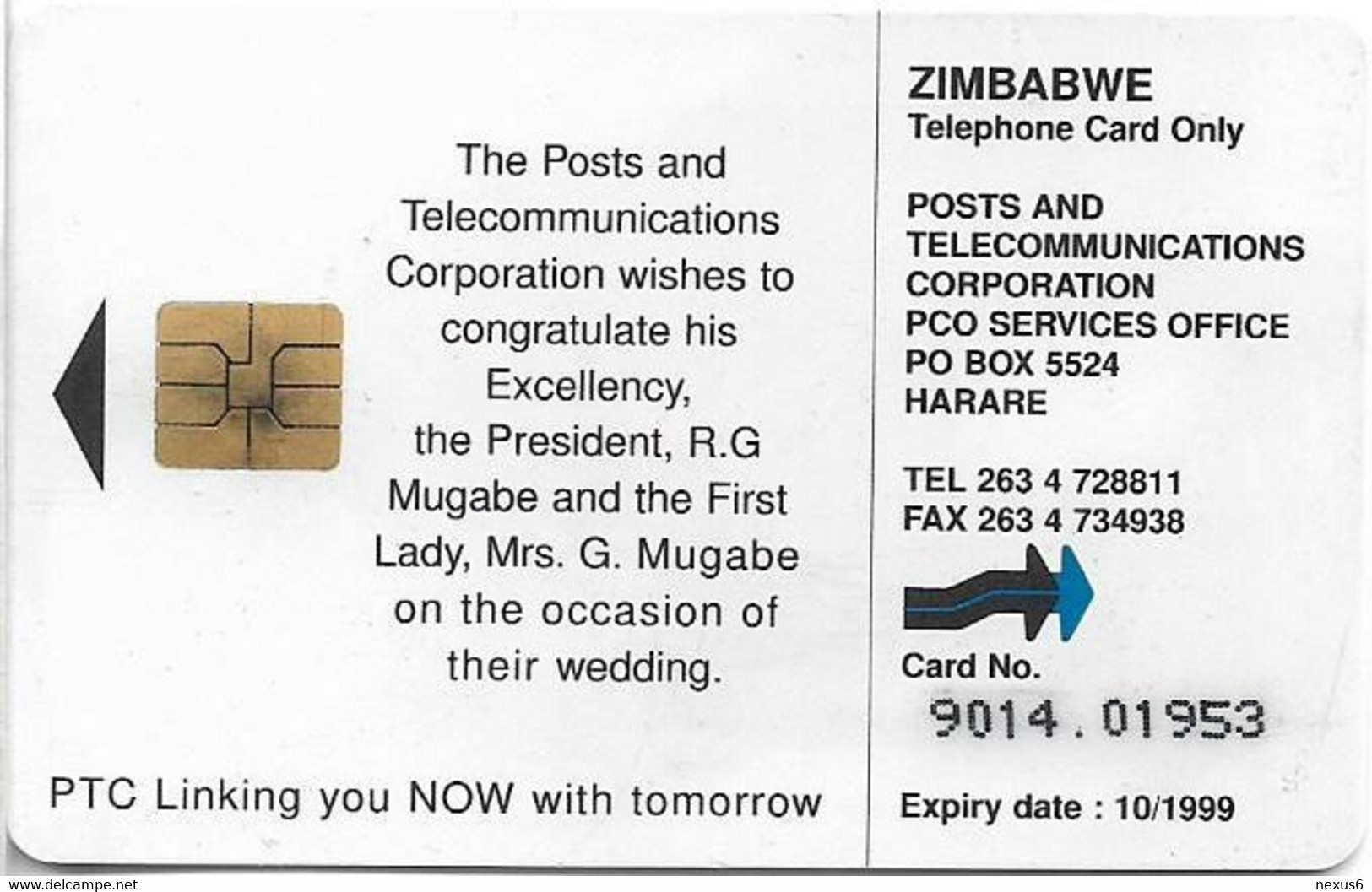 Zimbabwe - PTC - Marriage Of President Mugabe, Makorokoto 2, 10.1999, Chip SO3, 50$, 20.000ex, Used - Zimbabwe