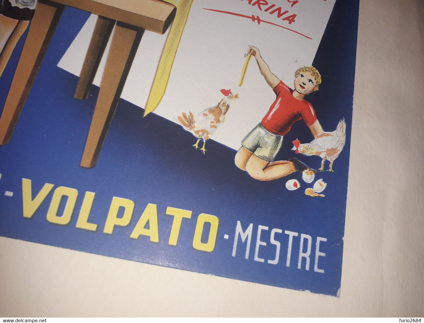 MESTRE PASTIFICIO VOLPATO PASTA VAMPA ILLUSTRAZIONE ANNI '50 CARTELLO PUBBLICITARIO IN CARTONE - Plaques En Carton