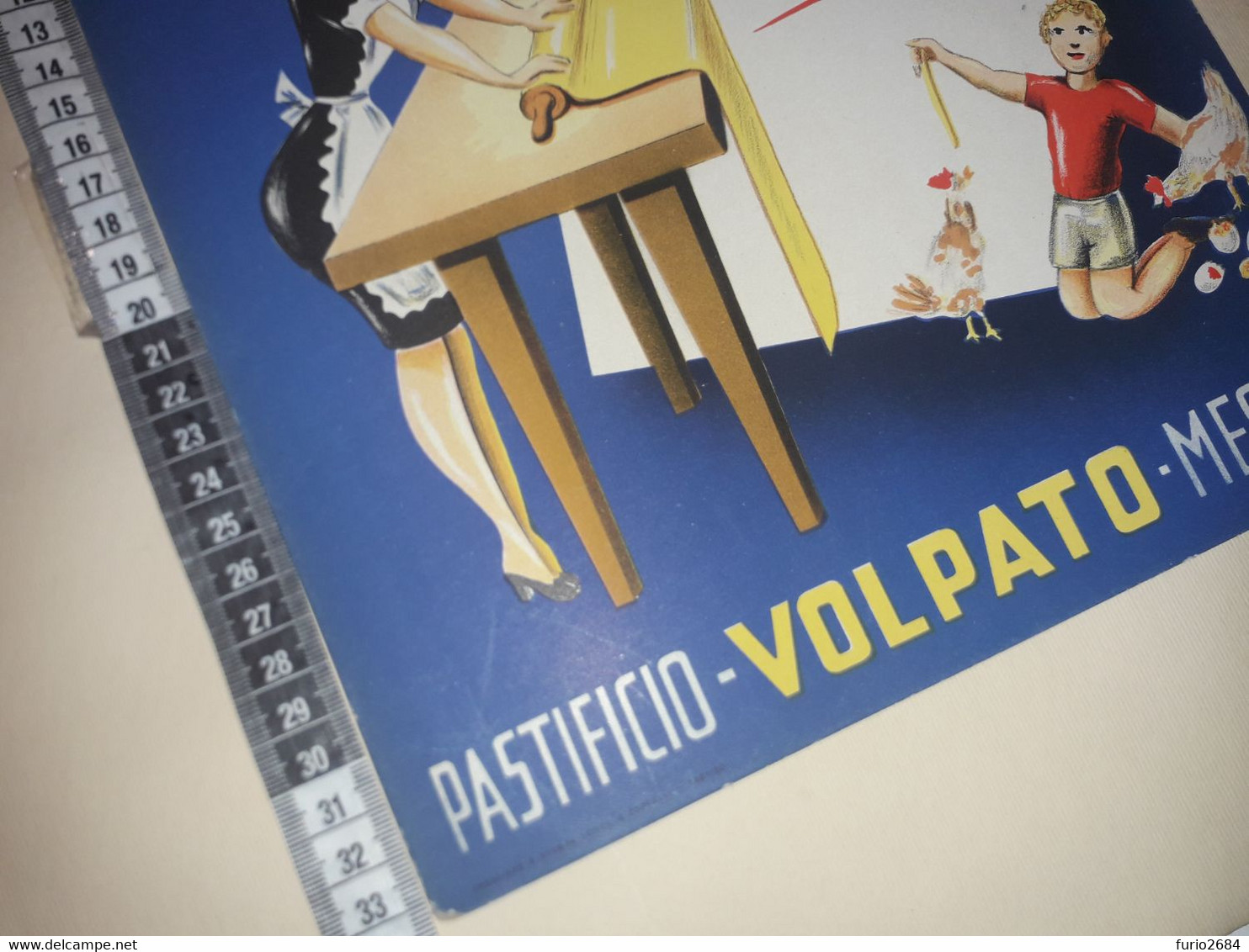 MESTRE PASTIFICIO VOLPATO PASTA VAMPA ILLUSTRAZIONE ANNI '50 CARTELLO PUBBLICITARIO IN CARTONE - Plaques En Carton