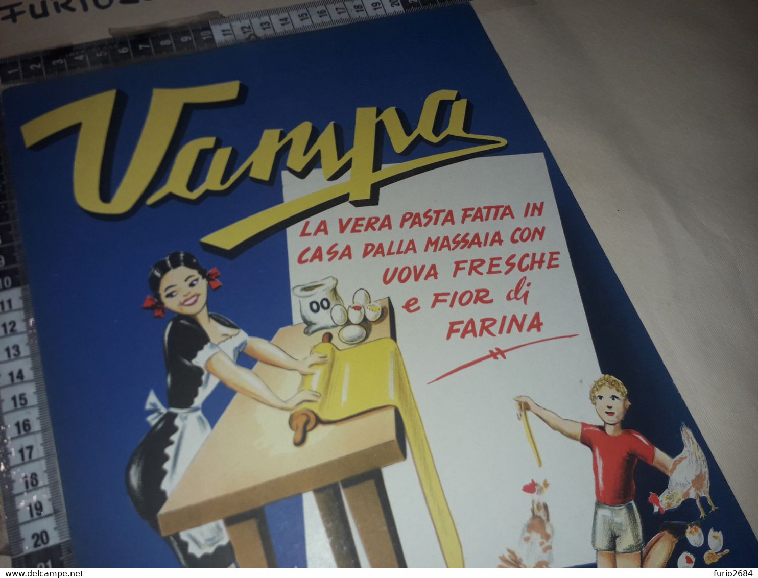 MESTRE PASTIFICIO VOLPATO PASTA VAMPA ILLUSTRAZIONE ANNI '50 CARTELLO PUBBLICITARIO IN CARTONE - Paperboard Signs