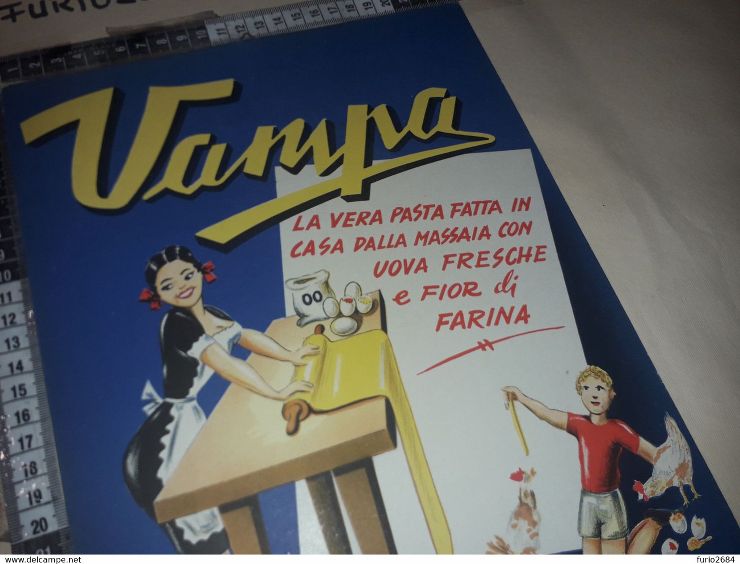 MESTRE PASTIFICIO VOLPATO PASTA VAMPA ILLUSTRAZIONE ANNI '50 CARTELLO PUBBLICITARIO IN CARTONE - Placas De Cartón