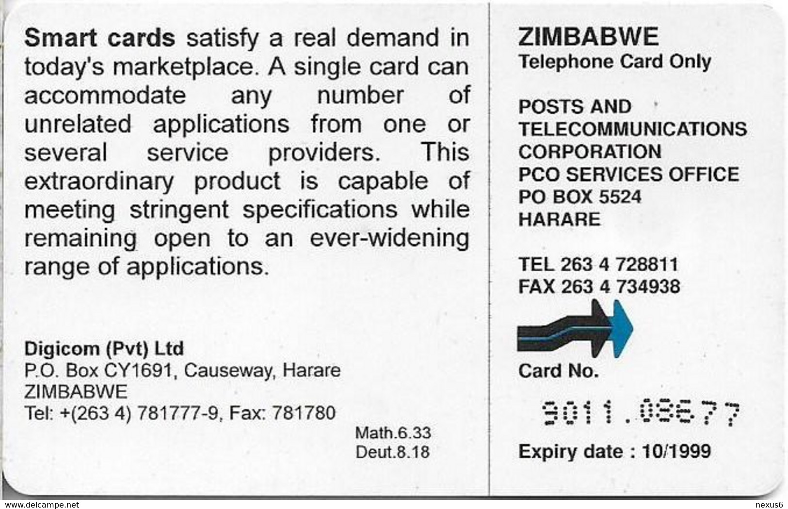 Zimbabwe - PTC - Digicom 1, Exp. 10.1999, 30$, 10.000ex, Used - Simbabwe