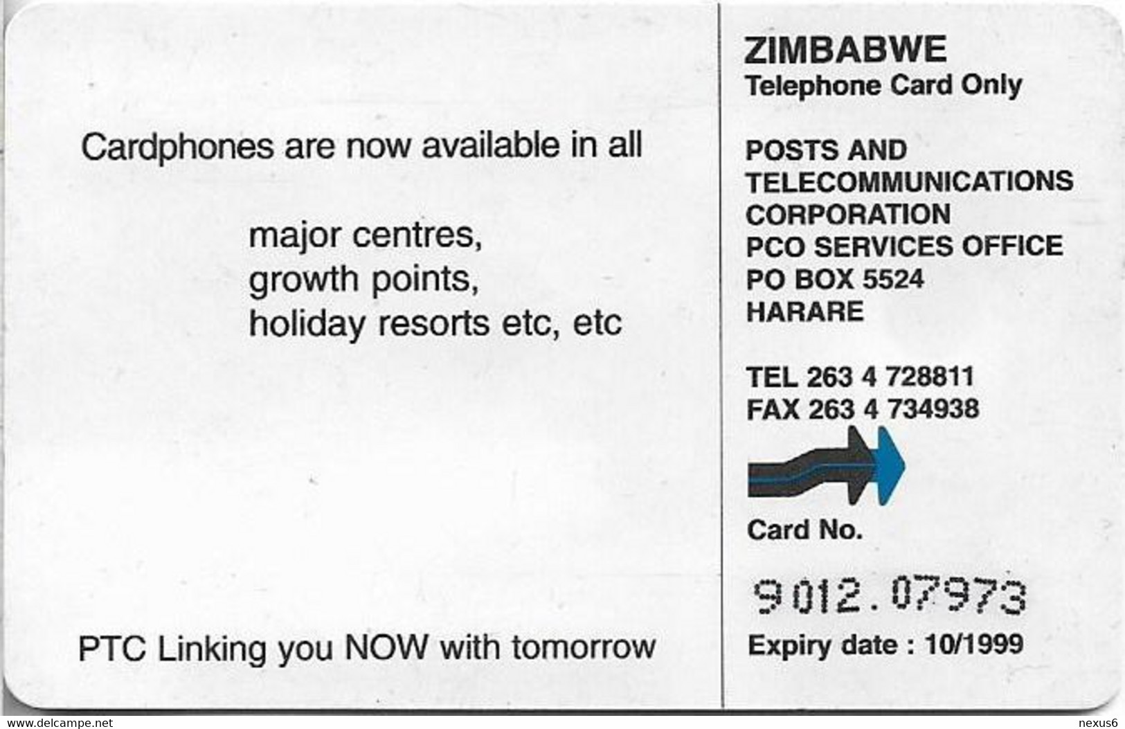 Zimbabwe - PTC - Blue White Advertising Space, 10.1999, Chip SO3, 30$, 10.000ex, Used - Zimbabwe