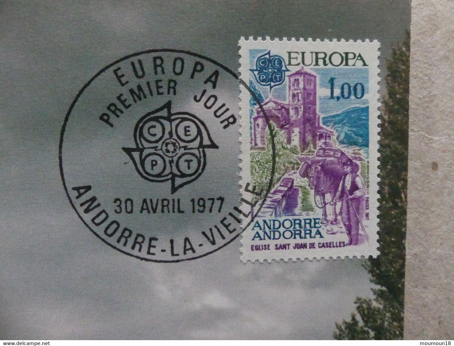 Carte Postale 1er Premier Jour Europa Eglise Sant Joan De Caselles 30 Avril 1977  Andorre-la-Vieille - Lettres & Documents