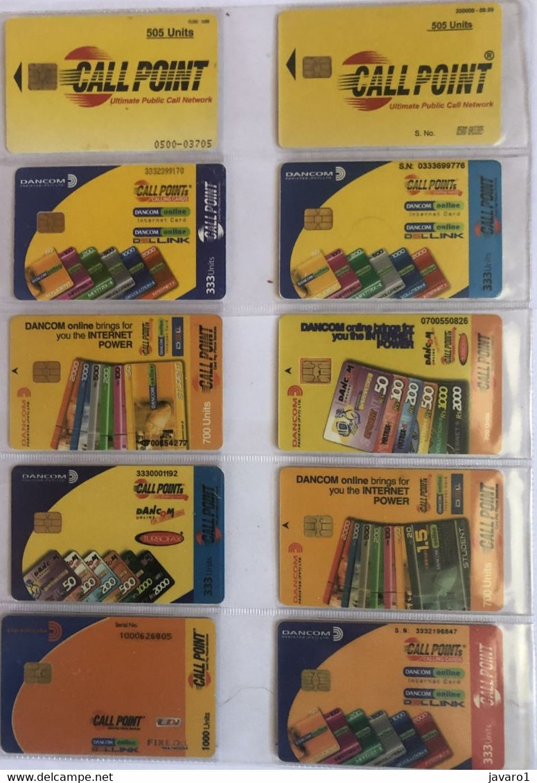 PAKISTAN CALL POINT Chip  : 10 DIFFERENT CARDS AS PICTURED ( Lot 14 ) USED - Pakistán