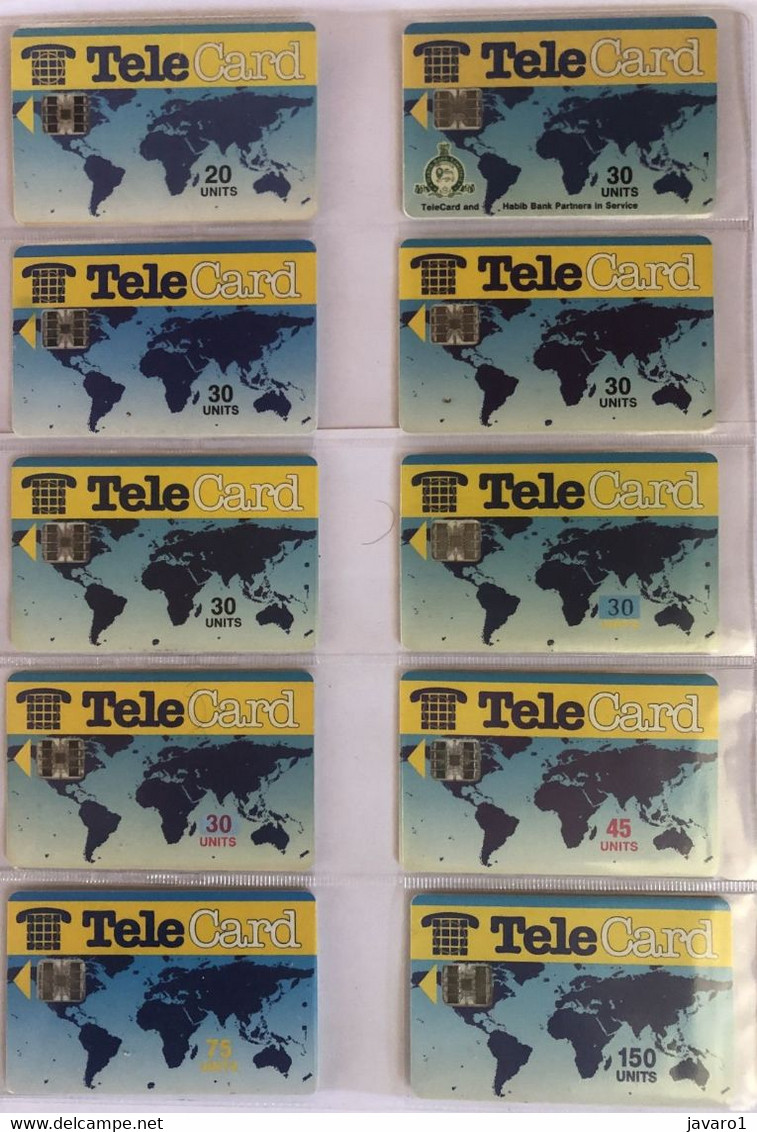 PAKISTAN TELECARD Map , White Reverse   : 10 ALL DIFFERENT CARDS AS PICTURED ( Lot 15 ) USED - Pakistán