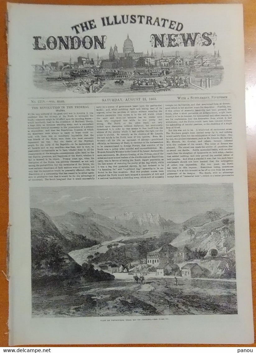 THE ILLUSTRATED LONDON NEWS 1218. AUGUST 22, 1863. RIO DE JANEIRO BRAZIL MADAGASCAR TENEDOS GREECE TURKEY SMYRNA CHICAGO - Autres & Non Classés