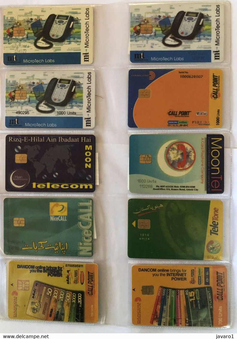 PAKISTAN   : 10 DIFFERENT CARDS AS PICTURED  LOT 18 Moon Telecom , TeleTone, Microtech Labs,... - Pakistan