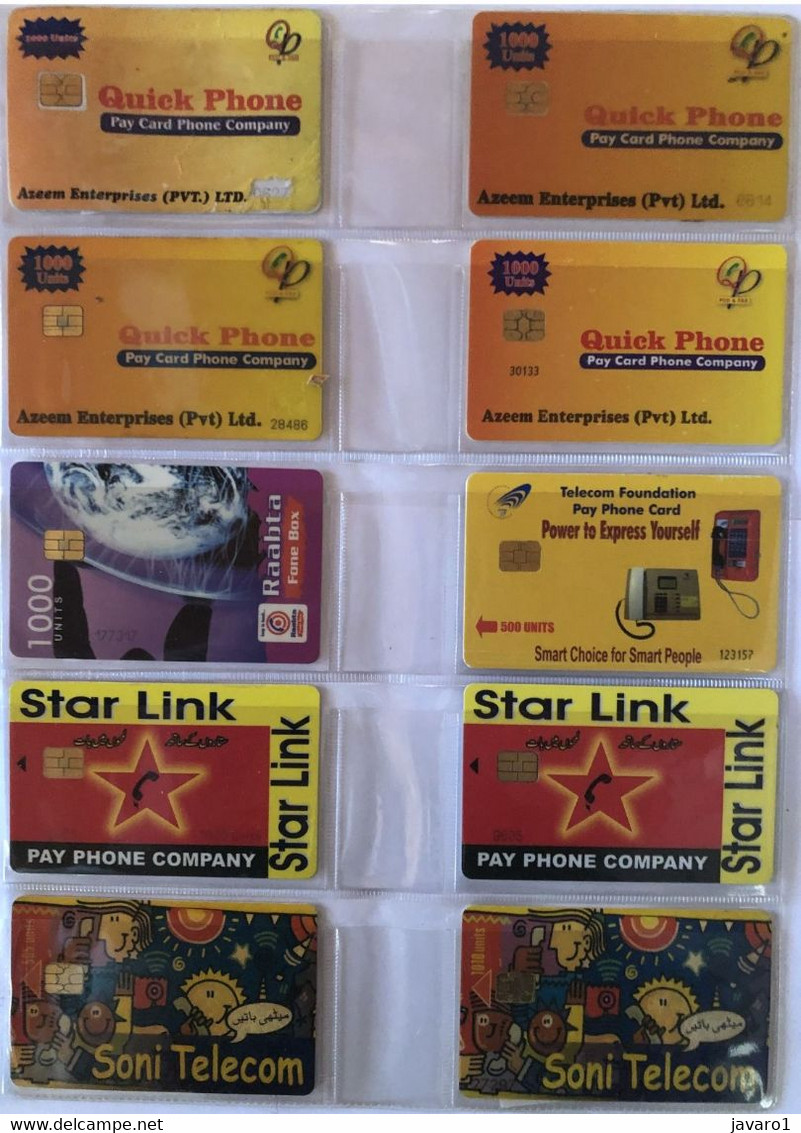 PAKISTAN   : 10 DIFFERENT CARDS AS PICTURED  LOT 21 QuickPhone, RaabtaPhone, StarLink, Soni Telecom - Pakistan