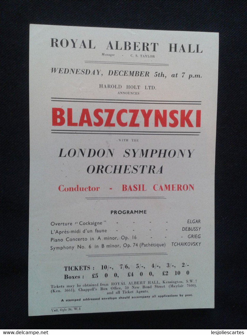 BLASZCZYNSKI PIANIST PIANISTE KLAVIER BASIL CAMERON CONDUCTOR DIRIGENT LSO CONCERT FLYER HANDBILL - Programme