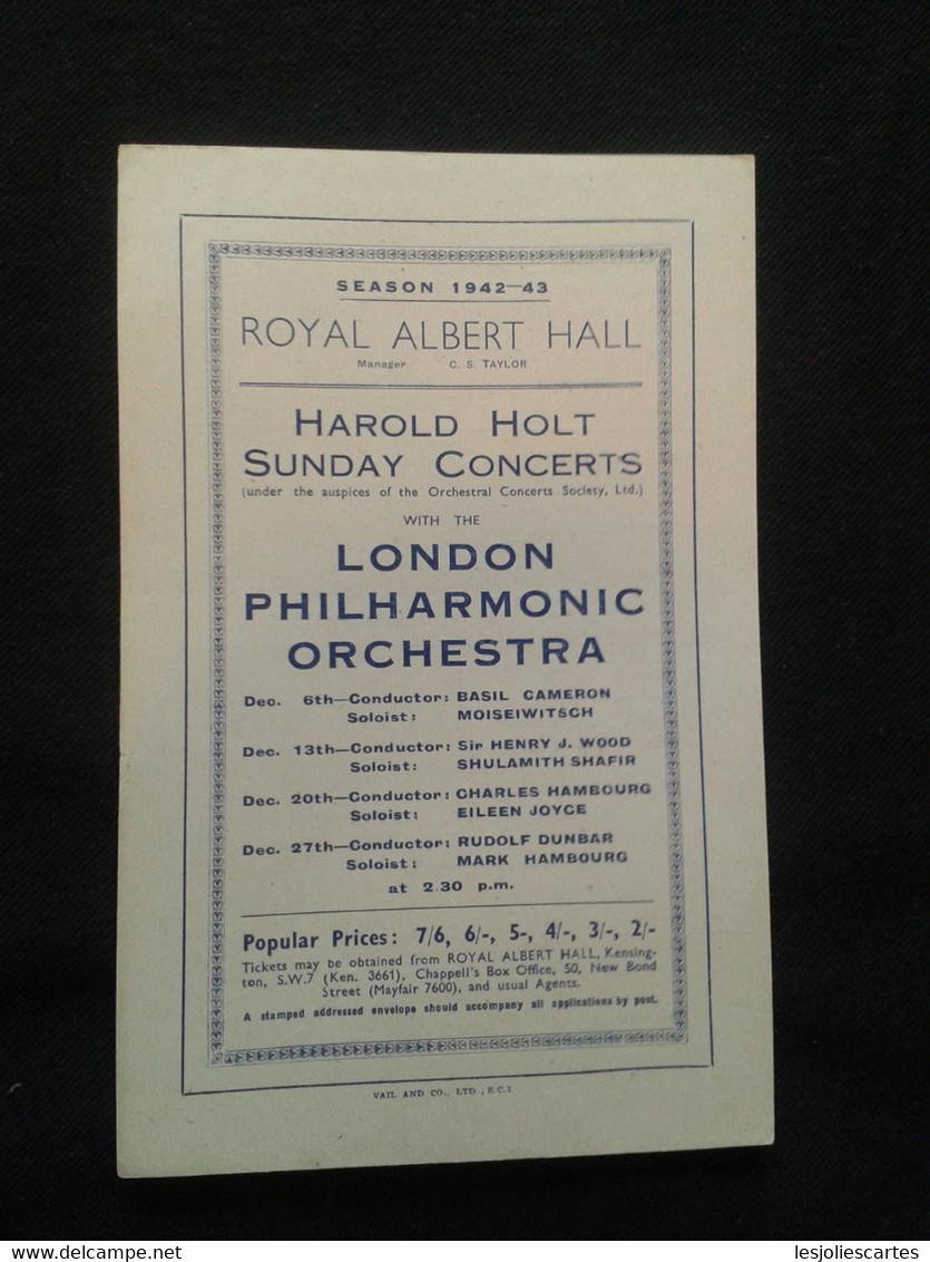 MOISEIWITSCH JOYCE SHAFIR HAMBOURG PIANIST PIANISTE KLAVIER WOOD CAMERON CONDUCTOR DIRIGENT LPO CONCERT FLYER HANDBILL - Programme