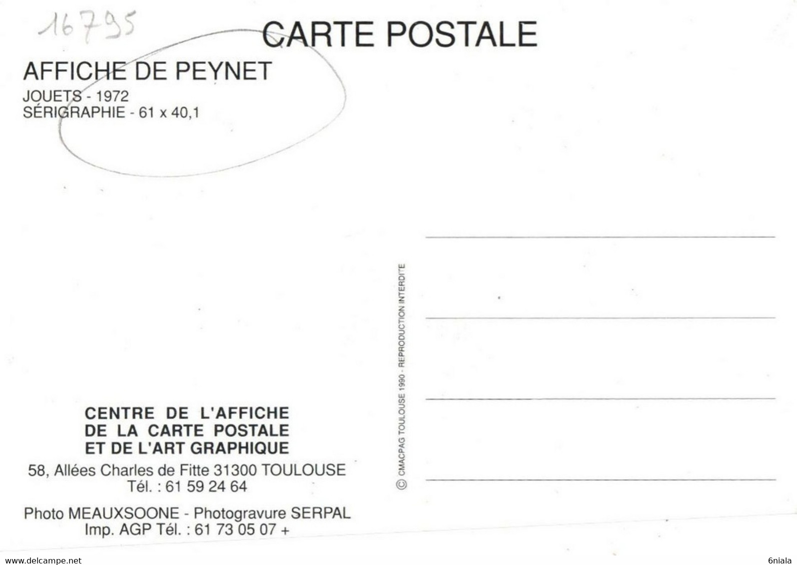 16795  Carte De L'AFFICHE De PEYNET JOUETS 1972 Centre De L'Affiche Et De La Carte Postale Toulouse     ( 2 Scans ) - Peynet