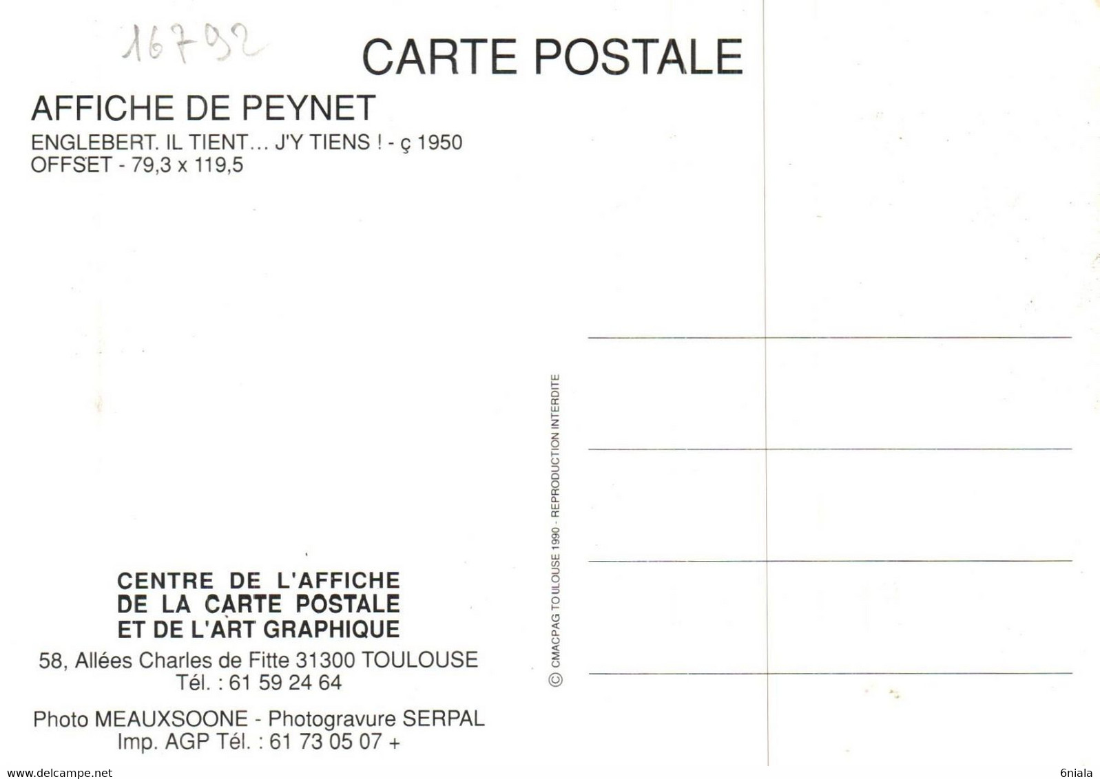 16792 Carte De L'AFFICHE De PEYNET ENGLEBERT ( PNEU )1950 Centre De L'Affiche Et De La Carte Postale Toulouse( 2 Scans ) - Peynet