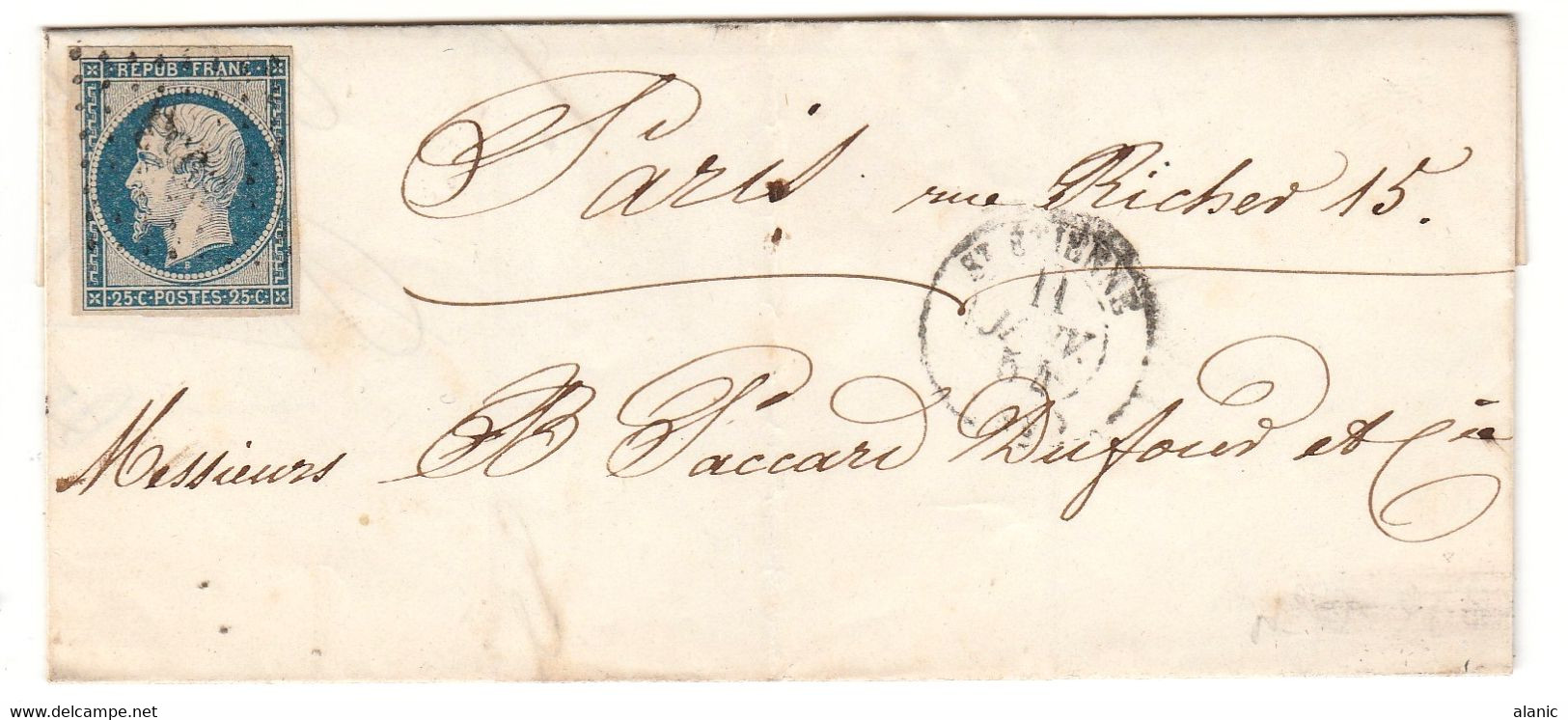LSC  N°10 BE  St Etienne Pour Paris11/01/1854 Cote 80€ Utilisation Tardive - 1852 Luigi-Napoleone