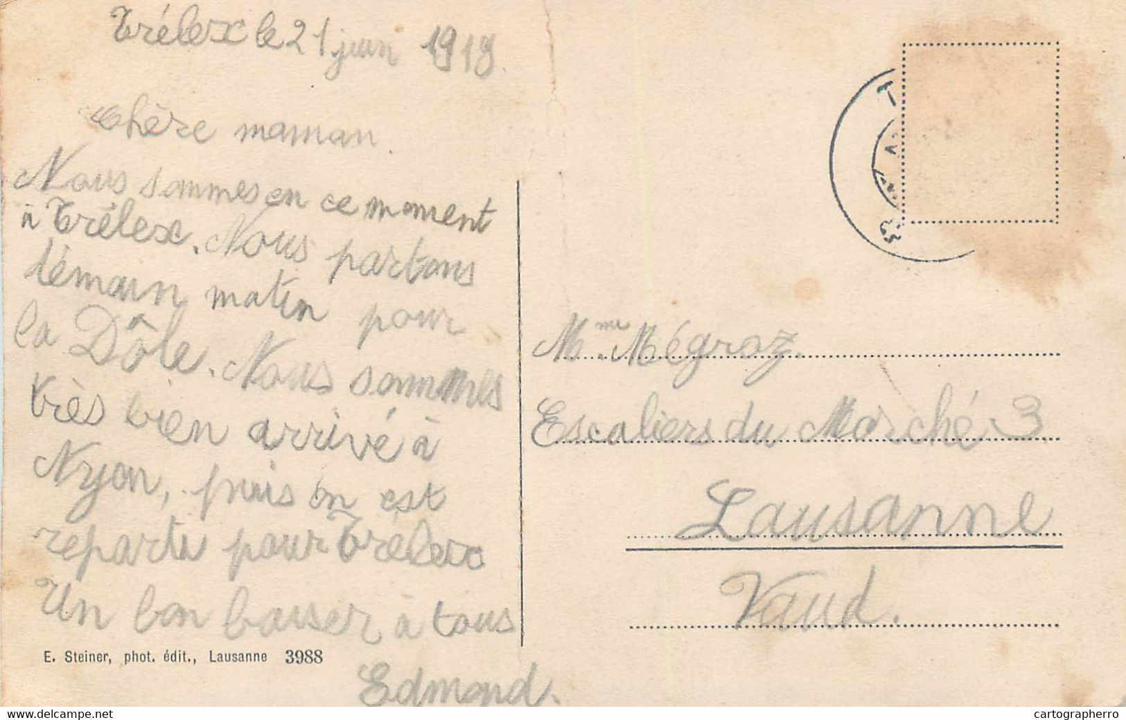 Postcard Switzerland Trelex Bicycle 1918 - Trélex