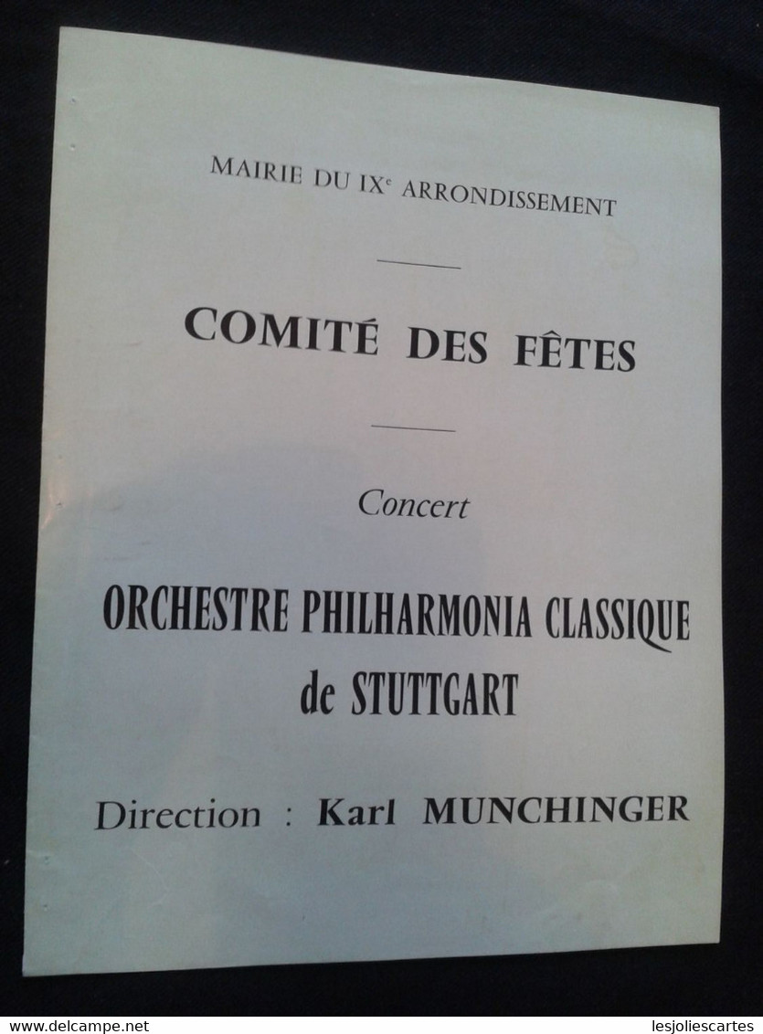 KARL MUNCHINGER CONDUCTOR DIRIGENT ORCHESTRE DE STUTTGART PARIS CONCERT PROGRAMME PROGRAM - Programme