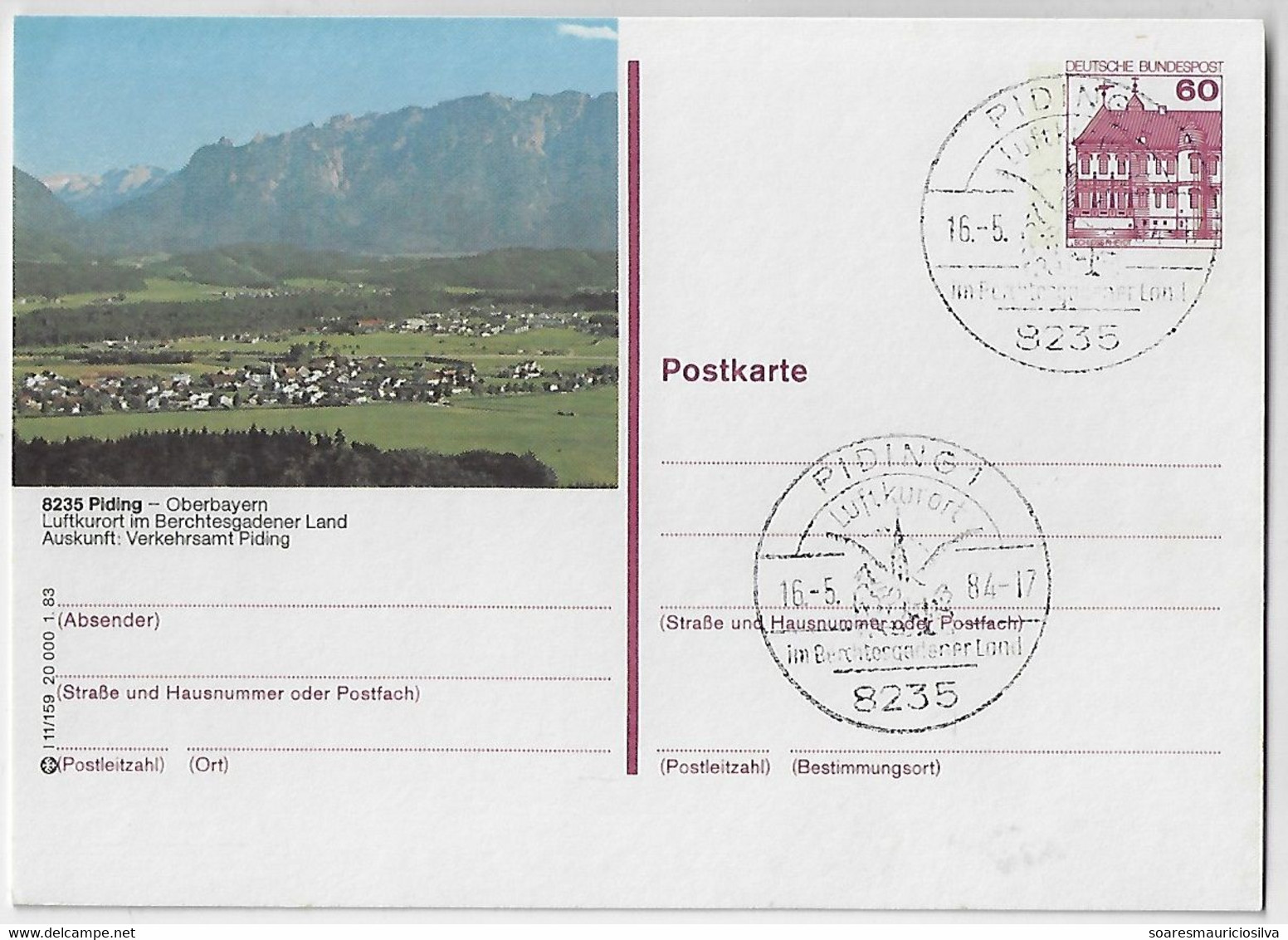 Germany 1984 Postal Stationery Card Stamp Castle Rheydt 60 Pfennig Piging Panorama Upper Bavaria Alps Mountain Range - Cartes Postales Privées - Oblitérées
