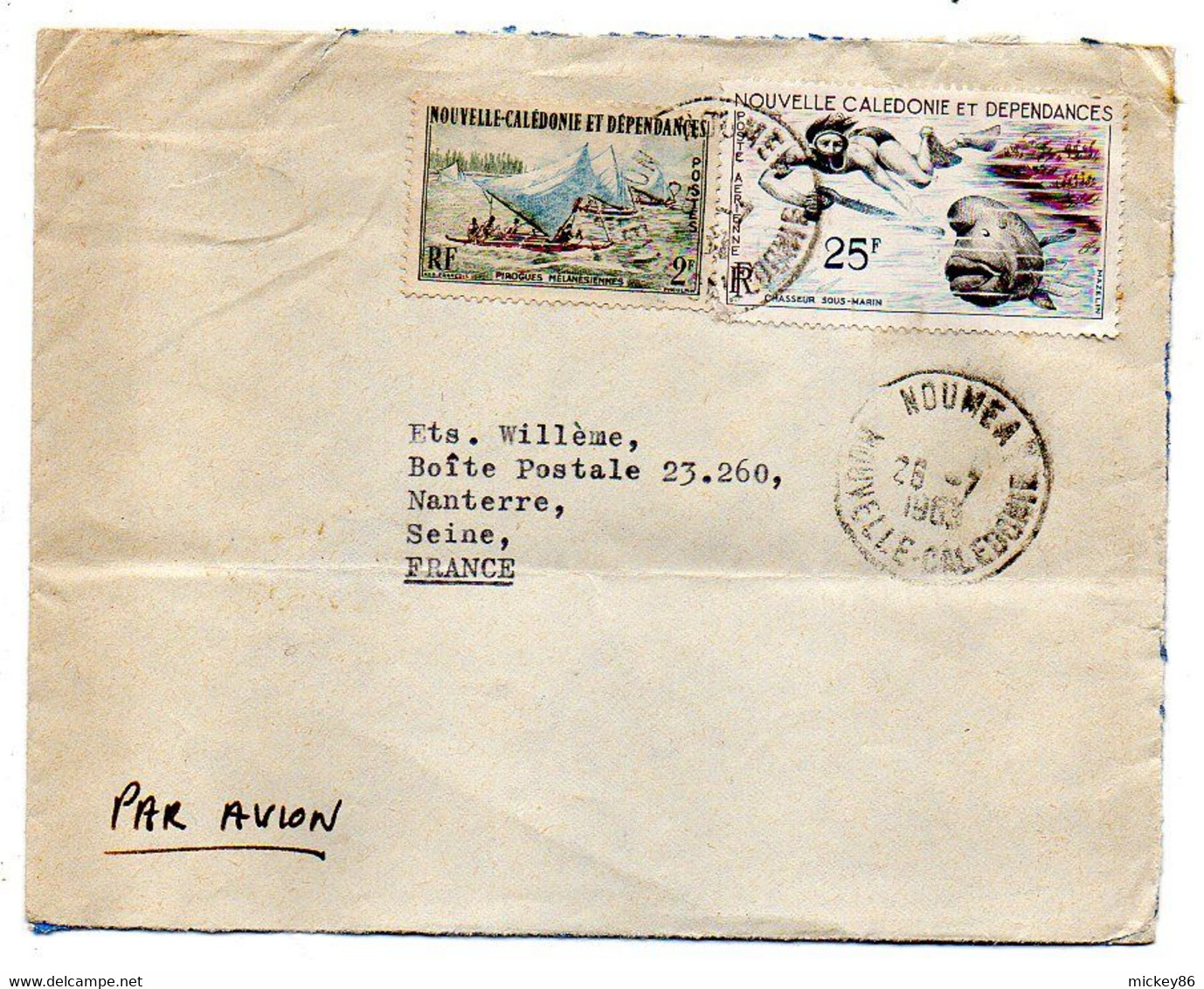 NOUVELLE CALEDONIE -1963 --lettre  NOUMEA  Pour NANTERRE- 92 (France)..timbres   , Cachet - Lettres & Documents