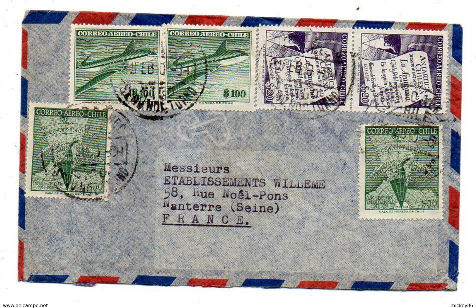 CHILI -1961 --lettre  SANTIAGO   Pour NANTERRE- 92 (France)..timbres (avion , ....) ,  Cachet - Chile